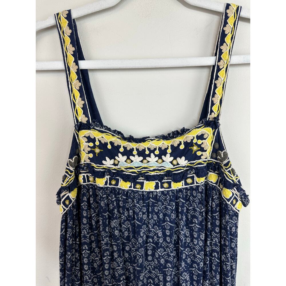 Free People Borderline Tank Mini Dress Medium Boho Embroidered Tunic Ruffle Hem - Picture 7 of 16